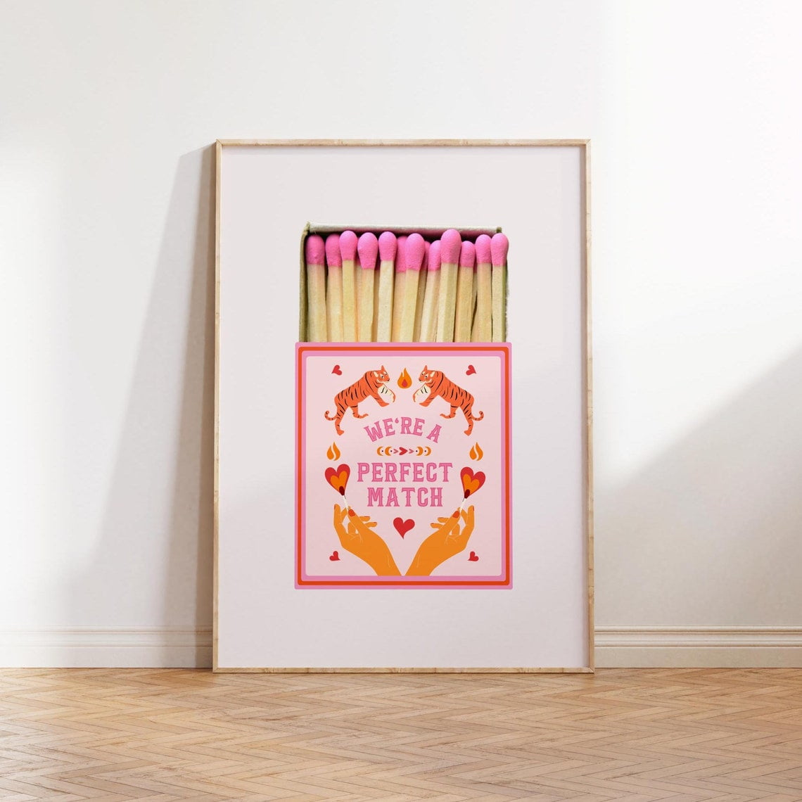 Modroom Vintage Matchbox Print Trendy Retro Poster Pink Orange Print ...