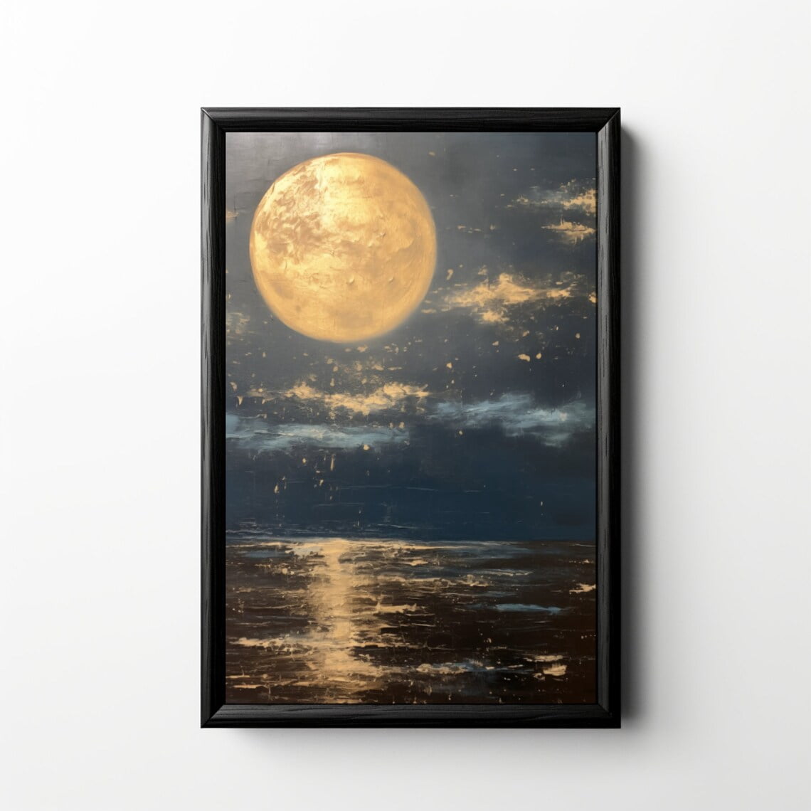 Modroom Vintage Night Sky Full Moon Over Dark Water Wall Art, Golden ...