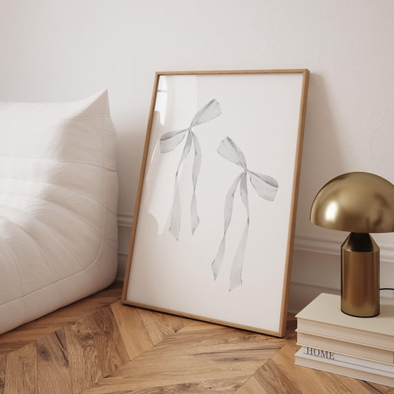 Modroom White Bow Print Vintage Bow White Nursery Minimalist Nursery Baby Decor Wall Art Coquette Aesthetic Girly Print Newborn Trendy White Bow Art Wall Art, Modern Wall Decor, 24x36 UNFRAMED