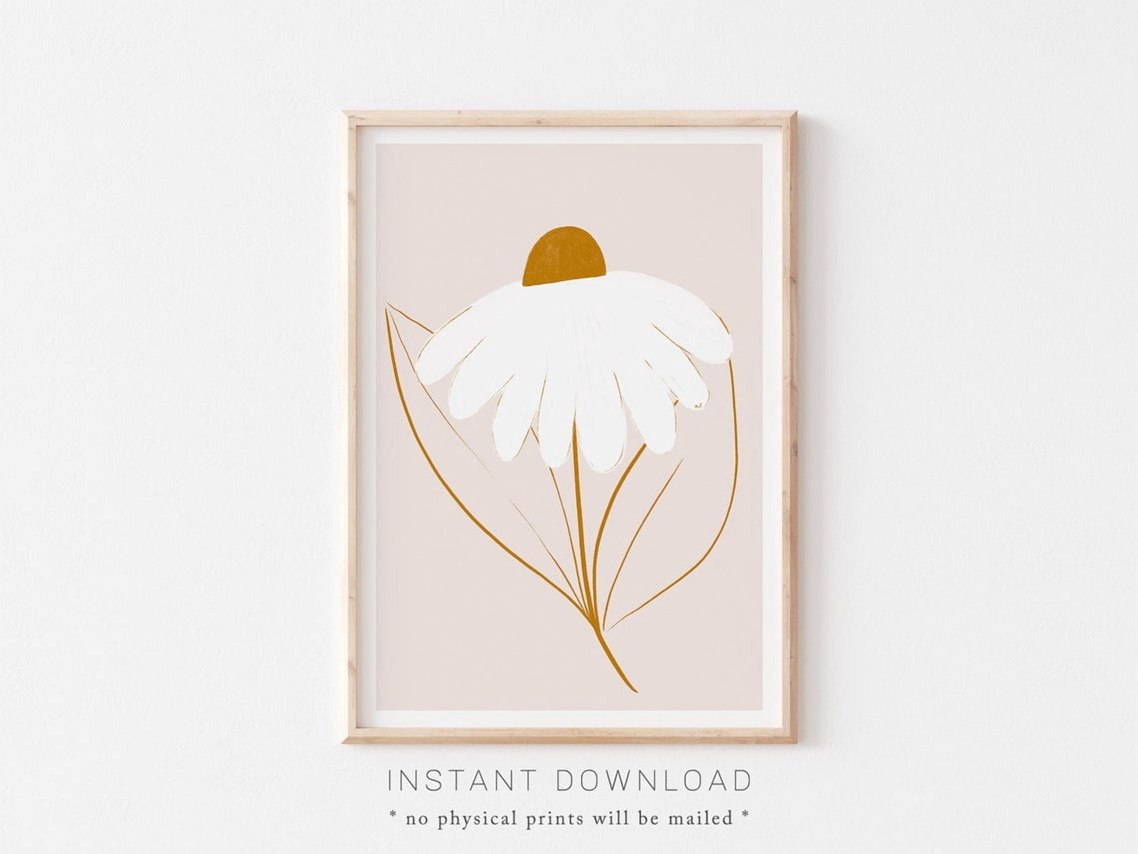 Modroom White Daisy Wall Art, Pink Nursery Print, Modern Living-Room ...