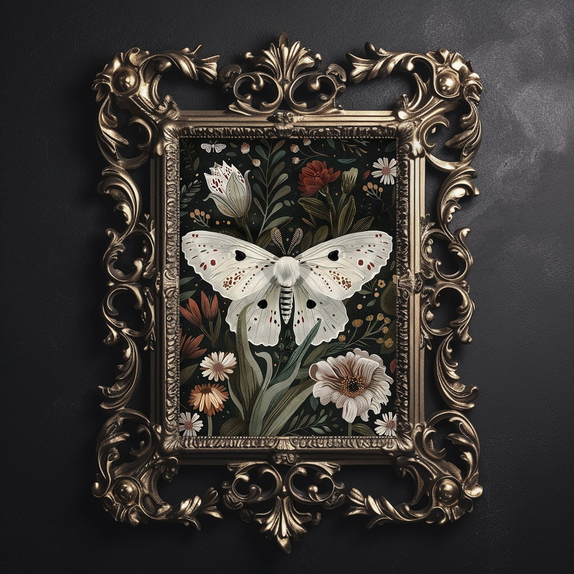 Modroom White Moth in Flowers Poster, Gothic Dark Academia Vintage ...