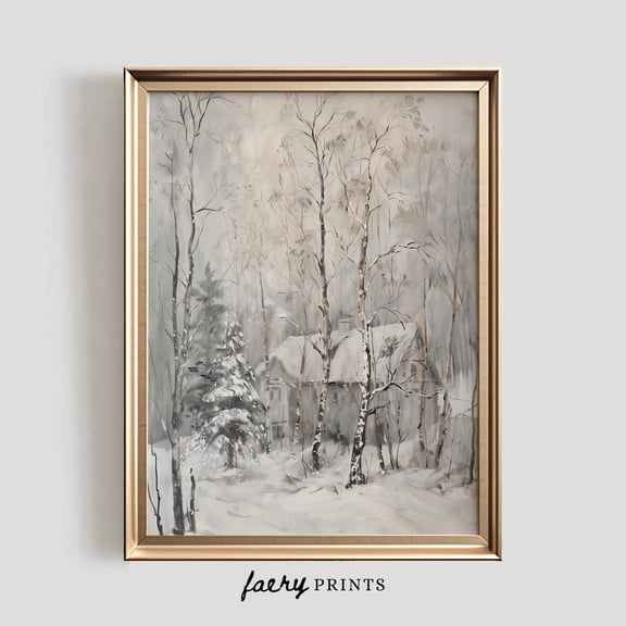 Modroom Winter Birch Trees Print | Winter Wall Art | Cozy Farmhouse Decor | Rustic Snowy Landscape Art | Vintage Winter Scene | #1080 Wall Art, Modern Wall Decor, 12x18 UNFRAMED