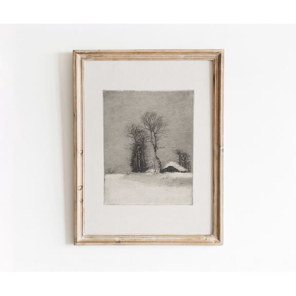 Modroom Winter Etching | Vintage Black And White Art | Snowy Landscape | Sketch Drawing | 507 Wall Art, Modern Wall Decor, 8x12 UNFRAMED