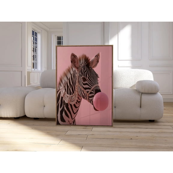 Modroom Zebra Blowing Bubblegum Print Zebra Wall Art Pink Girly Room Decor Retro Safari Poster Luxury Animal Art Print Wall Art, Modern Wall Decor, 16x24 UNFRAMED