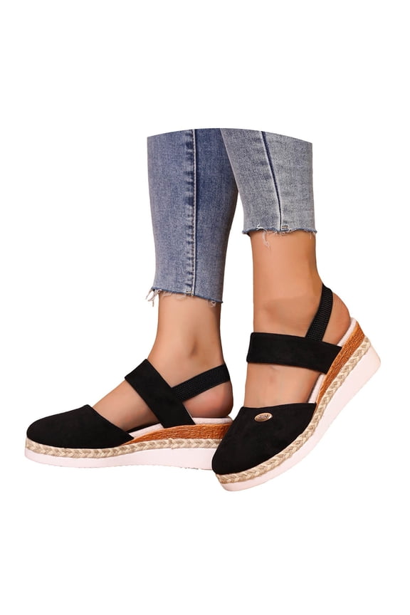 Modsatep Women's Closed Toe Platform Wedge Sandals Comfortable Ankle Strap Summer Dressy Espadrilles Low Heels Shoes Black 7