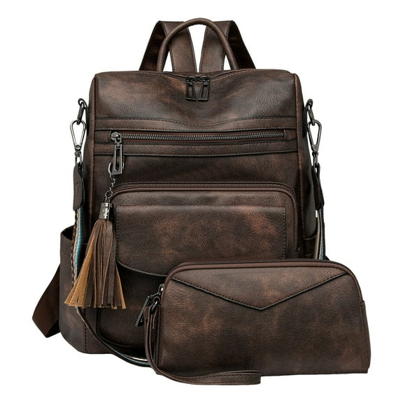 Modstep 2PCS Backpack Purse for Women Stylish Leather Daypack Bag Shoulder Bags Travel Rucksack for Shopping