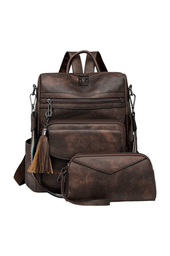 2PCS Backpack Purse for Women Stylish Leather Daypack Bag Shoulder Bags Travel Rucksack for Shopping