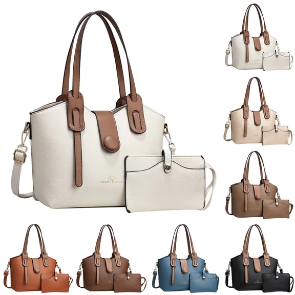 Modstep 2pcs Leather Handbags and Purses for Women Leather Crossbody Shoulder Bag with Detachable Strap Lady Tote Wallet Set Beige