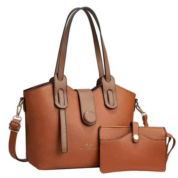 Modstep 2pcs Leather Handbags and Purses for Women Leather Crossbody Shoulder Bag with Detachable Strap Lady Tote Wallet Set Yellow