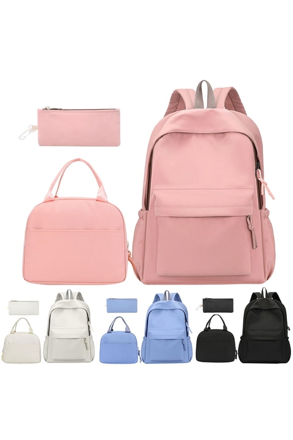 3pcs Schoolbags and Insulated Lunch Bag for Students Women Medium Computer Backpack and Zipper Pocket Set for Gift Black