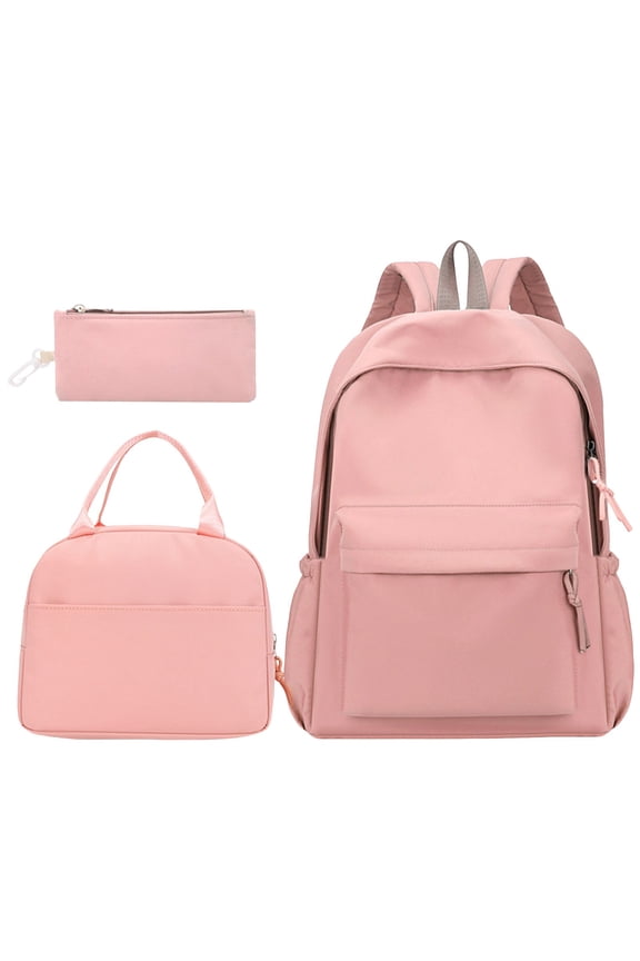 3pcs Schoolbags and Insulated Lunch Bag for Students Women Medium Computer Backpack and Zipper Pocket Set for Gift Pink