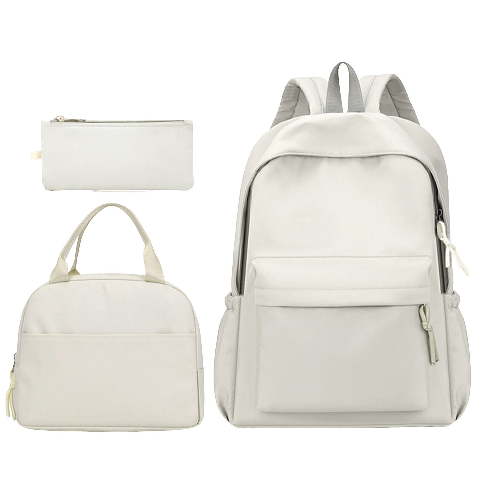 Modstep 3pcs Schoolbags and Insulated Lunch Bag for Students Women Medium Computer Backpack and Zipper Pocket Set for Gift White