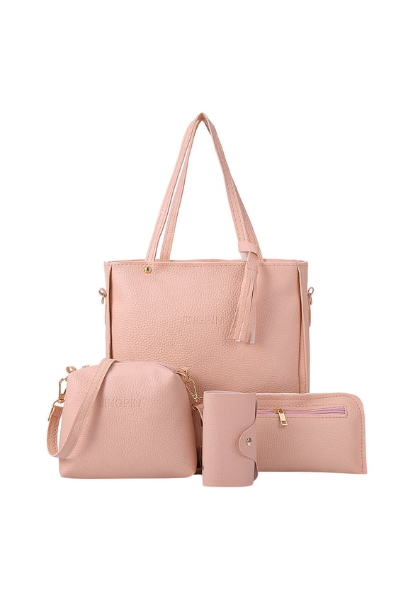 4PCS Handbags Purses for Women Large Leather Tote Bag Wallet Casual Shoulder Bag Set with Clutch Strap and Card Holder