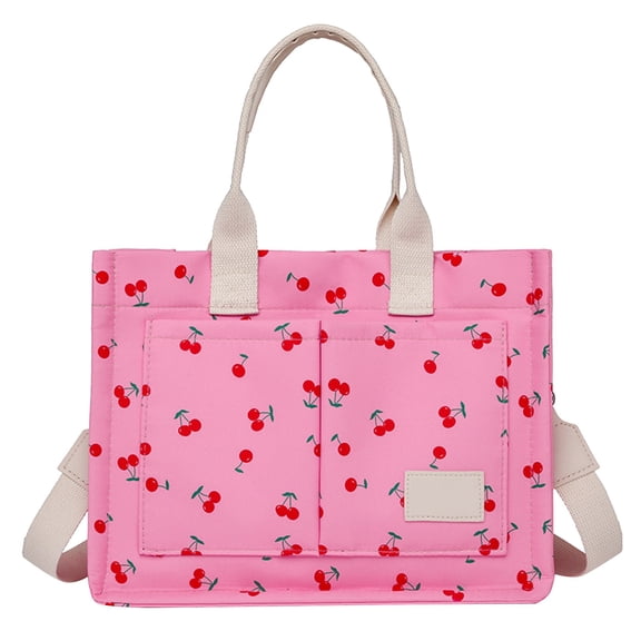 Modstep Canvas Tote Bag for Women Multiple Pockets Floral Print Crossbody Shoulder Purse Detachable Strap Top Handle Handbag Pink