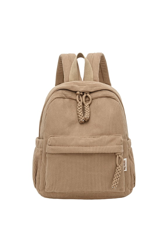 Casual Mini Backpak for Women and Men Multiple Pockets Corduroy Daypack Outdoor Backpacks College Schoolbags for Travel Brown