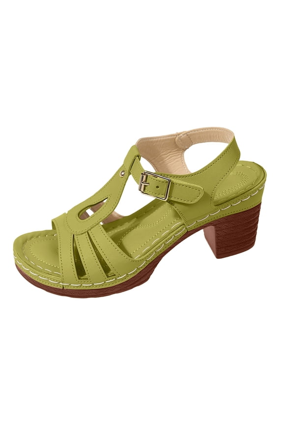 Chunky Heel Sandals Round Open Toe Heeled Platform Sandal with Buckles Ankle Strap Party Shoes for Ladies Wedding Dress size 8 Green