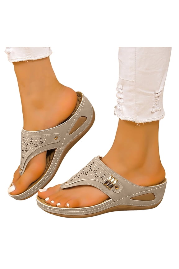 Orthopedic Wedge Sandals for Women Breathable Wide Width Beach Slippers Comfortable Platform Flip Flops Flat Shoes Brown 7