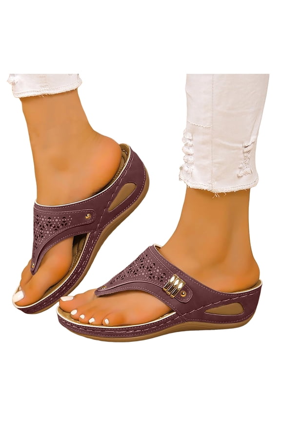 Orthopedic Wedge Sandals for Women 2026 Summer Casual Flip Flops Comfortable Sandal Arch Support Plantar Fasciitis Wedge Slippers Red 9.5