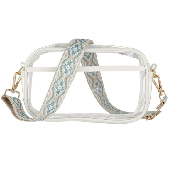 Modstep Clear Crossbody Bag for Women Stadium Events Approved Waterproof Transparent Phone Purse with Printing Detachable Strap White