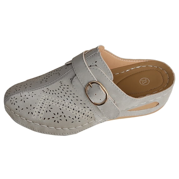 Modstep Clogs for Women Casual Mules Slip on Closed Toe Comfortable Wedge Sandals Buckles Strap Ladies Outdoor Walking Slides size 9 Gray