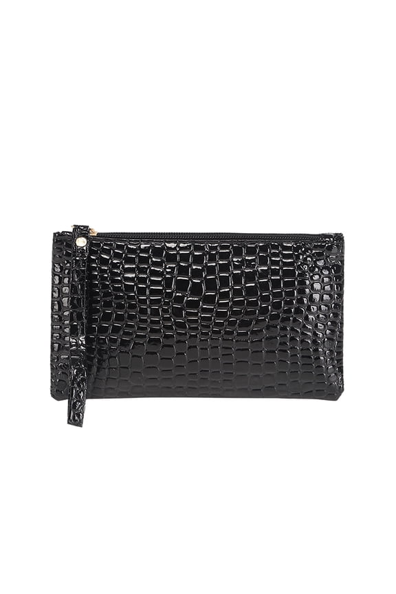 Clutch Wallet for Women RFID Wristlet Hand Strap Leather Purse Retro Zip Closure Card Holder Underarm Bag Black