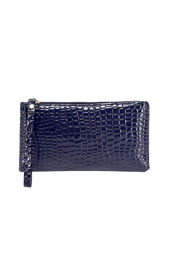 Clutch Wallet for Women RFID Wristlet Hand Strap Leather Purse Retro Zip Closure Card Holder Underarm Bag Blue