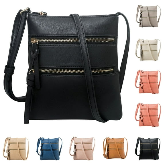 Modstep Crossbody Purses for Women Leather Multi Zip Pocket Shoulder Bags Adjustable Strap Tassel Phone Handbag Beige