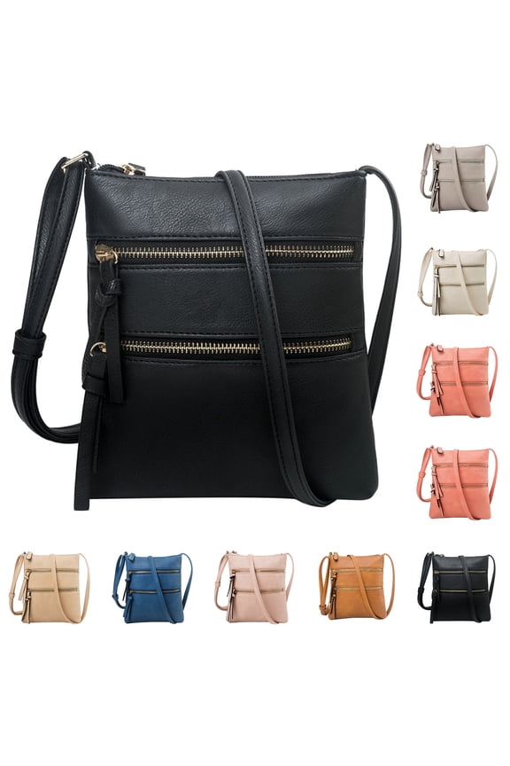 Crossbody Purses for Women Leather Multi Zip Pocket Shoulder Bags Adjustable Strap Tassel Phone Handbag Beige