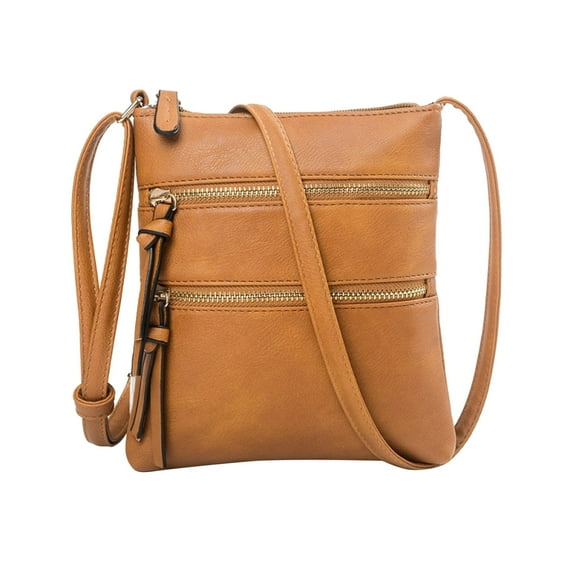 Modstep Crossbody Purses for Women Leather Multi Zip Pocket Shoulder Bags Adjustable Strap Tassel Phone Handbag Brown