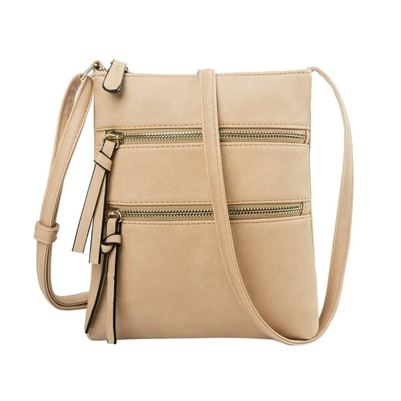Modstep Crossbody Purses for Women Leather Multi Zip Pocket Shoulder Bags Adjustable Strap Tassel Phone Handbag Khaki