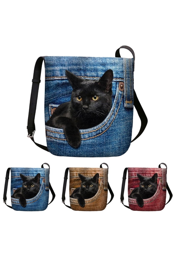 Crossbody Tote Bags for Women Cute Cat Printing Zipper Shoulder Purse Fashion Ladies Weekend Shopping Underarm Bags Red
