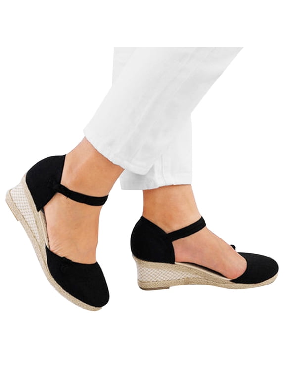 Espadrilles Platform Wedge Sandals for Women Closed Toe Ankle Strap Slides Arch Support Walking and Work Shoes Black 5