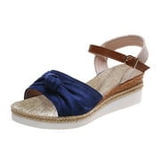 Modstep Espadrilles Wedge Sandals for Women Bow Platform Wedges Heels Slip on Slides Open Toe Ankle Strap Summer Work Shoes Blue 9