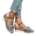 thumbnail image 1 of Modstep Espadrilles Wedge Sandals for Women Bow Platform Wedges Heels Slip on Slides Open Toe Ankle Strap Summer Work Shoes Grey 8, 1 of 7
