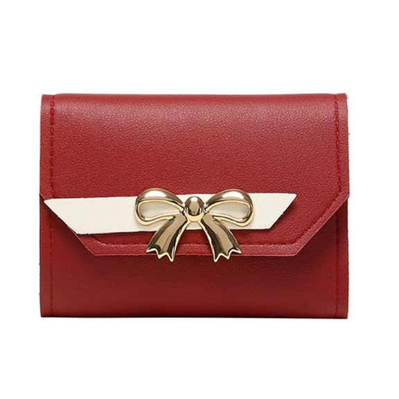 Modstep Fashion Bow Short Wallet for Women RFID Blocking Bifold ID Window Clutch Bag for Ladies Work Students Use Red