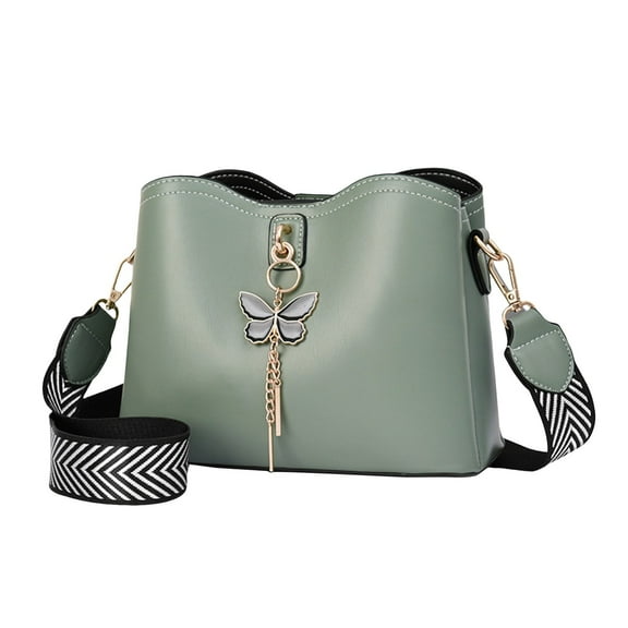 Modstep Leather Crossbody Bags for Women Fashion Sling Shoulder Purse Detachable Strap Multiple Zip Compartment Handbags with Butterfly Pendant Green