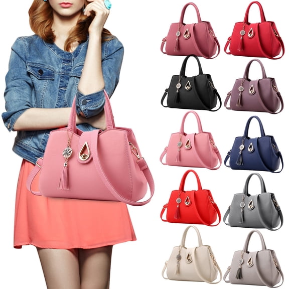 Modstep Fashion Handbag for Women Leather Crossbody Shoulder Bags Top Handle Satchel Detachable Strap Purse with Tassel Black