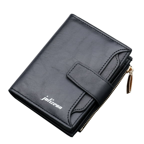 Modstep Fashion Short Wallet for Man Zipper RFID Blocking Leather Credit Card Holder Multiple Card Slots Work Daily Purse Black