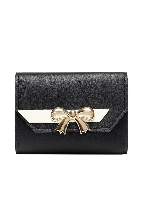 Fashion Short Wallet for Women Bow Tie Hasp Purse Multiple Card Holder Clutch Gifts for Ladies Daily Versatile Black
