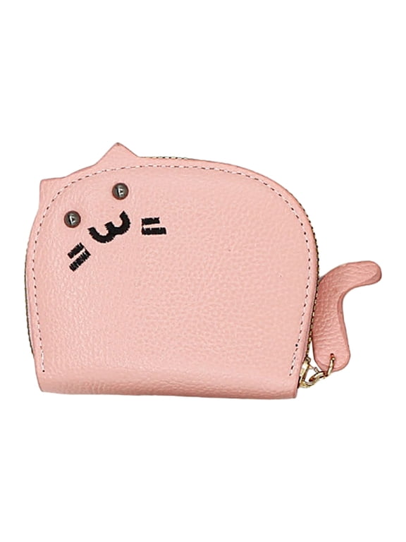 Fashion Small Wallet For Women Mini Cute Cat Purses Leather Zipper Credit Card Holder Shopping Gifts for Ladies Pink