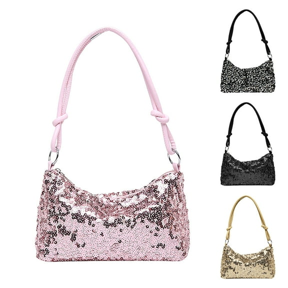 Modstep Fashion Women Shoulder Purse Shiny Sequin Lady Underarm Bag Versatile Evening Party Handbag for Vacation Shopping Travel Black