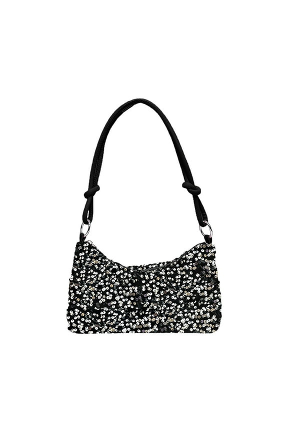 Fashion Women Shoulder Purse Shiny Sequin Lady Underarm Bag Versatile Evening Party Handbag for Vacation Shopping Travel Silver