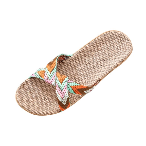 Modstep Flat Sandals for Women Summer Round Toe Comfortable Slip on Dressy Crochet Slide Sandals Ladies Beach Walking Slippers Orange 7