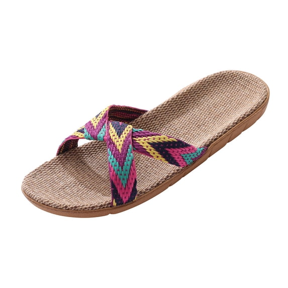 Modstep Flat Sandals for Women Summer Round Toe Comfortable Slip on Dressy Crochet Slide Sandals Ladies Beach Walking Slippers Purple 9
