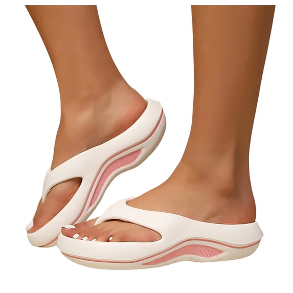 Modstep Women's Arch Support Flip Flops Plantar Fasciitis Orthopedic Thong Sandals Summer Beach Slippers Casual Shower Shoes Size 6 White