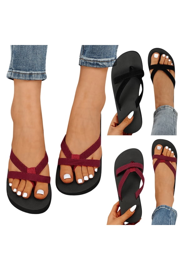 Flip Flops for Women with Arch Support Yoga Mat Comfortable Sandals Summer Beach Thong Slippers Memory Foam Slip on Slides Black 7