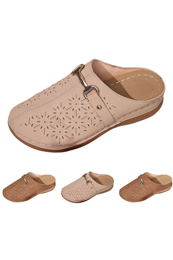 Hollow Out Clogs for Women Slip on Closed Toe Mules Comfortable Walking Sandals with Arch Support Outdoor Wedge Slides size 7.5 Beige