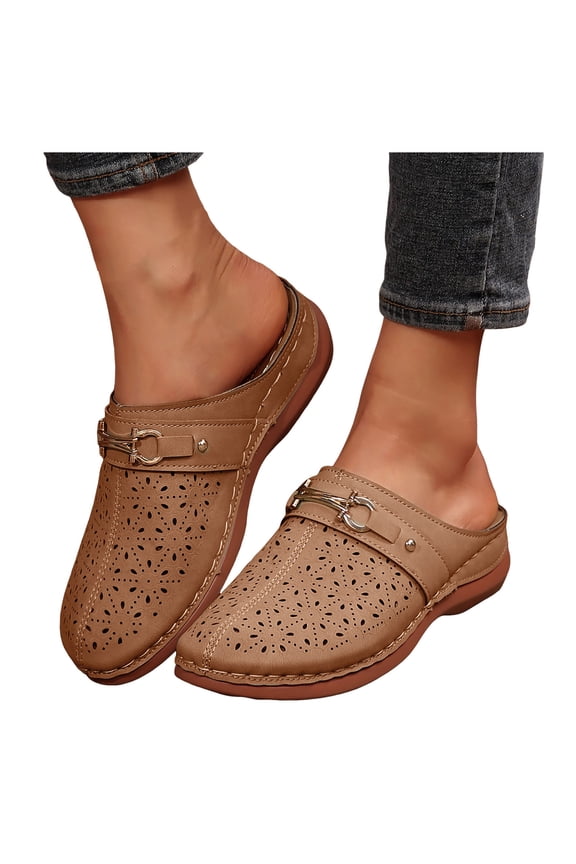 Hollow Out Clogs for Women Slip on Closed Toe Mules Comfortable Walking Sandals with Arch Support Outdoor Wedge Slides size 8.5 Brown