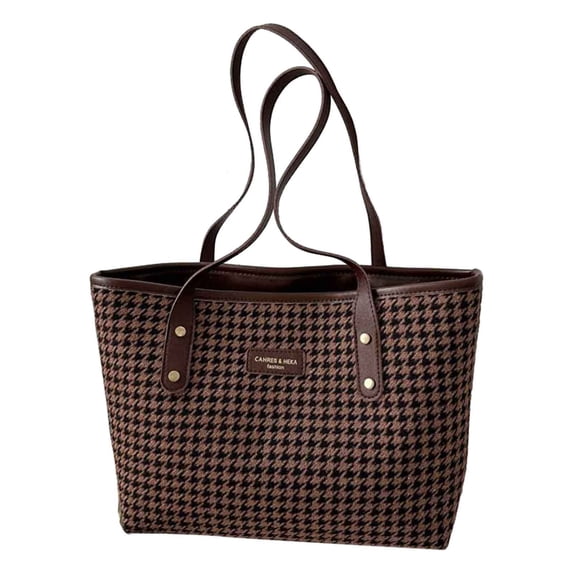 Modstep Large Tote Bags for Women Suede Plaid Shoulder Handbags Casual Work Travel Underarm Pack for Ladies and Colleges Brown