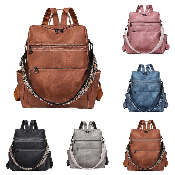 Modstep Leather Backpack for Women Fashion Laptop Daypack Multiple Pockets Travel Lightwight Purse with Detachable Strap Black